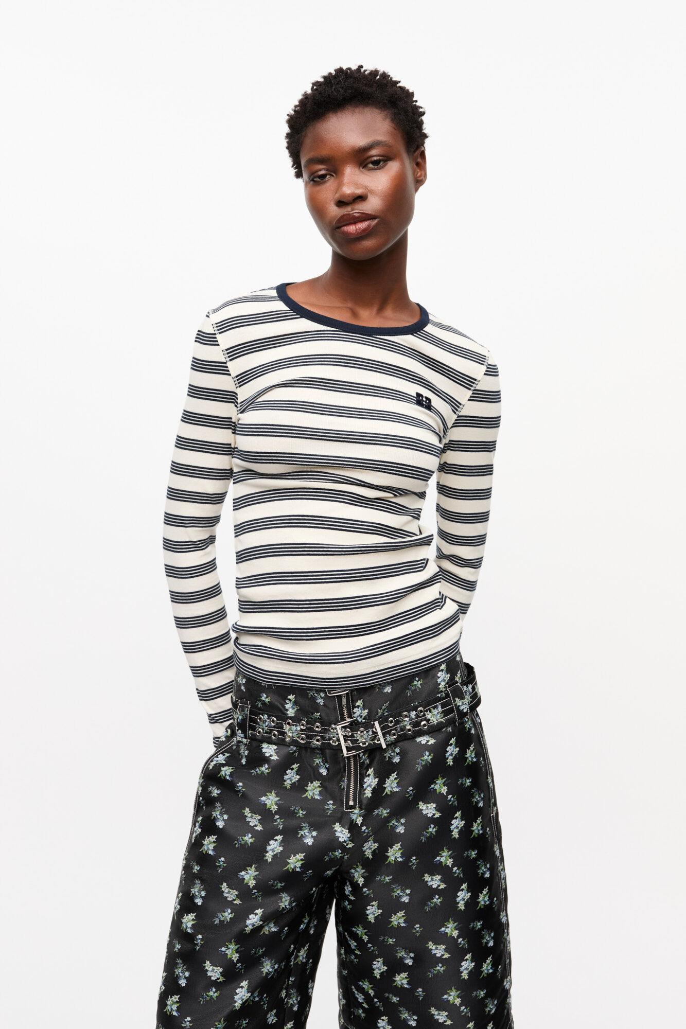 Striped Soft Cotton Rib Long Sleeve T-Shirt Product Image