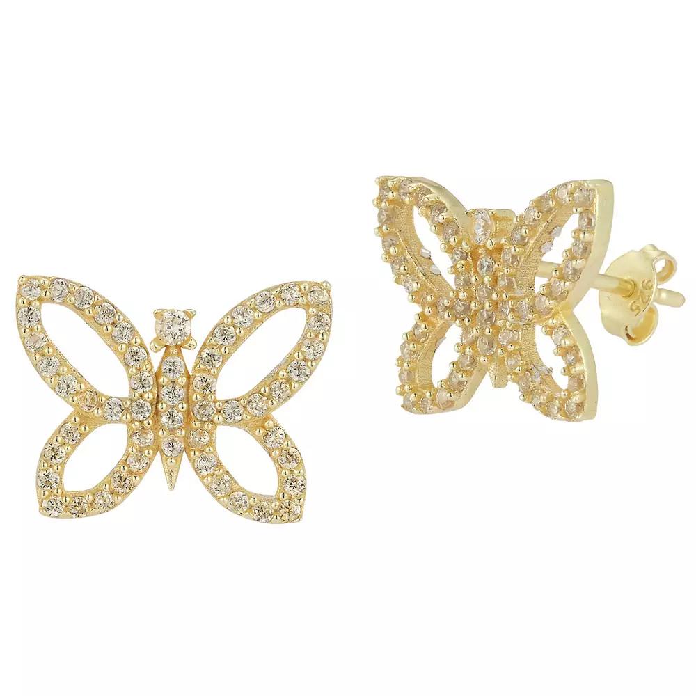 Sunkissed Sterling 14k Gold Over Silver Cubic Zirconia Butterfly Stud Earrings, Women's, Yellow Gold Tone Product Image