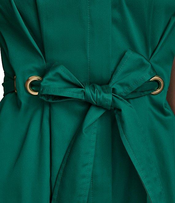 Donna Karan Cotton Sateen Collared Neck Short Sleeve Tie Sash Belt Midi Shirt Dress Product Image