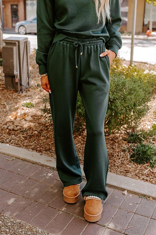 Cozy Casual High Waist Wide Leg Pants in Hunter Green Product Image