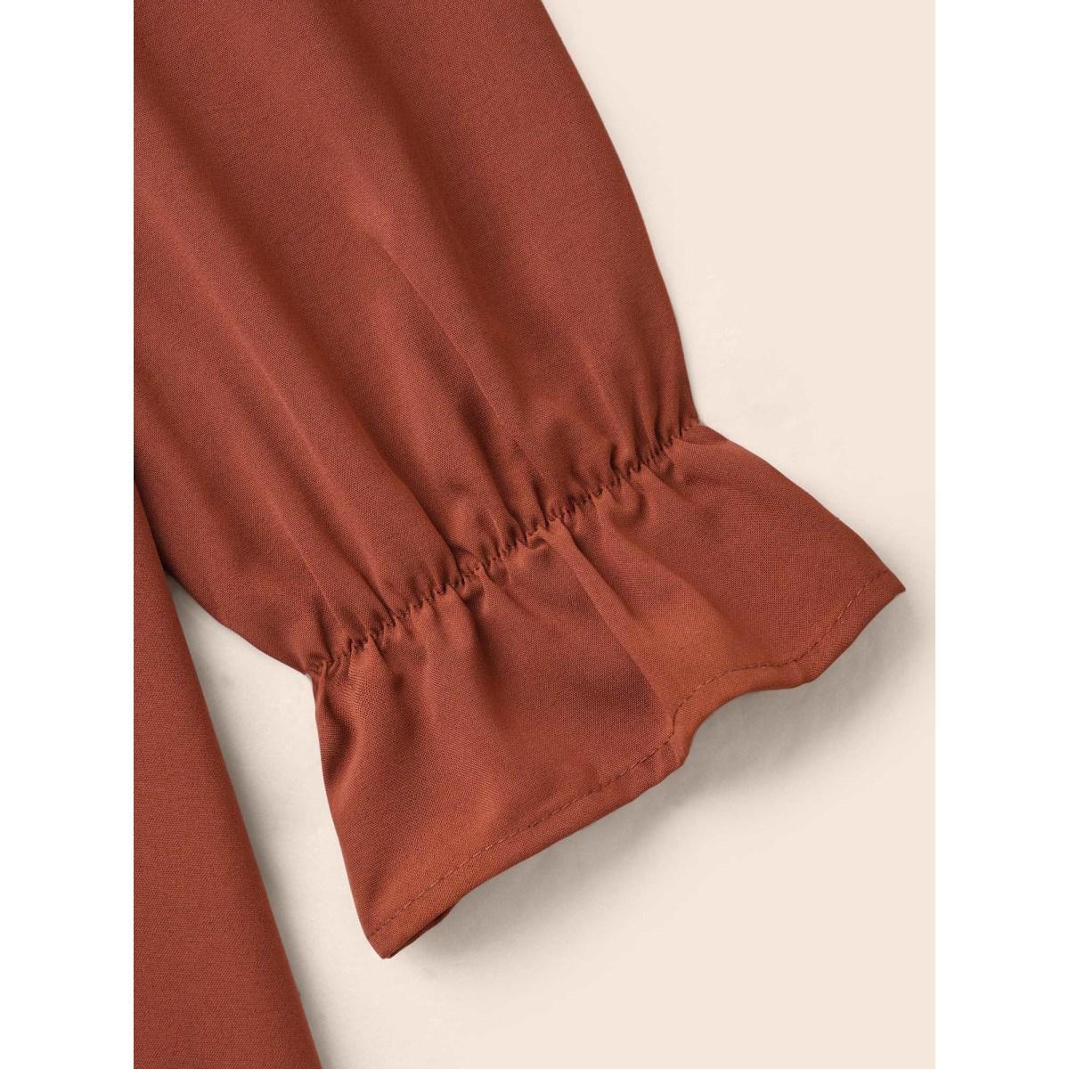 Plus Size Broderie Anglaise Patchwork Tie Knot Dress Browncoffeecolor Women Elegant Patchwork Round Neck Long Sleeve Curvy BloomChic 22-24/3X Product Image