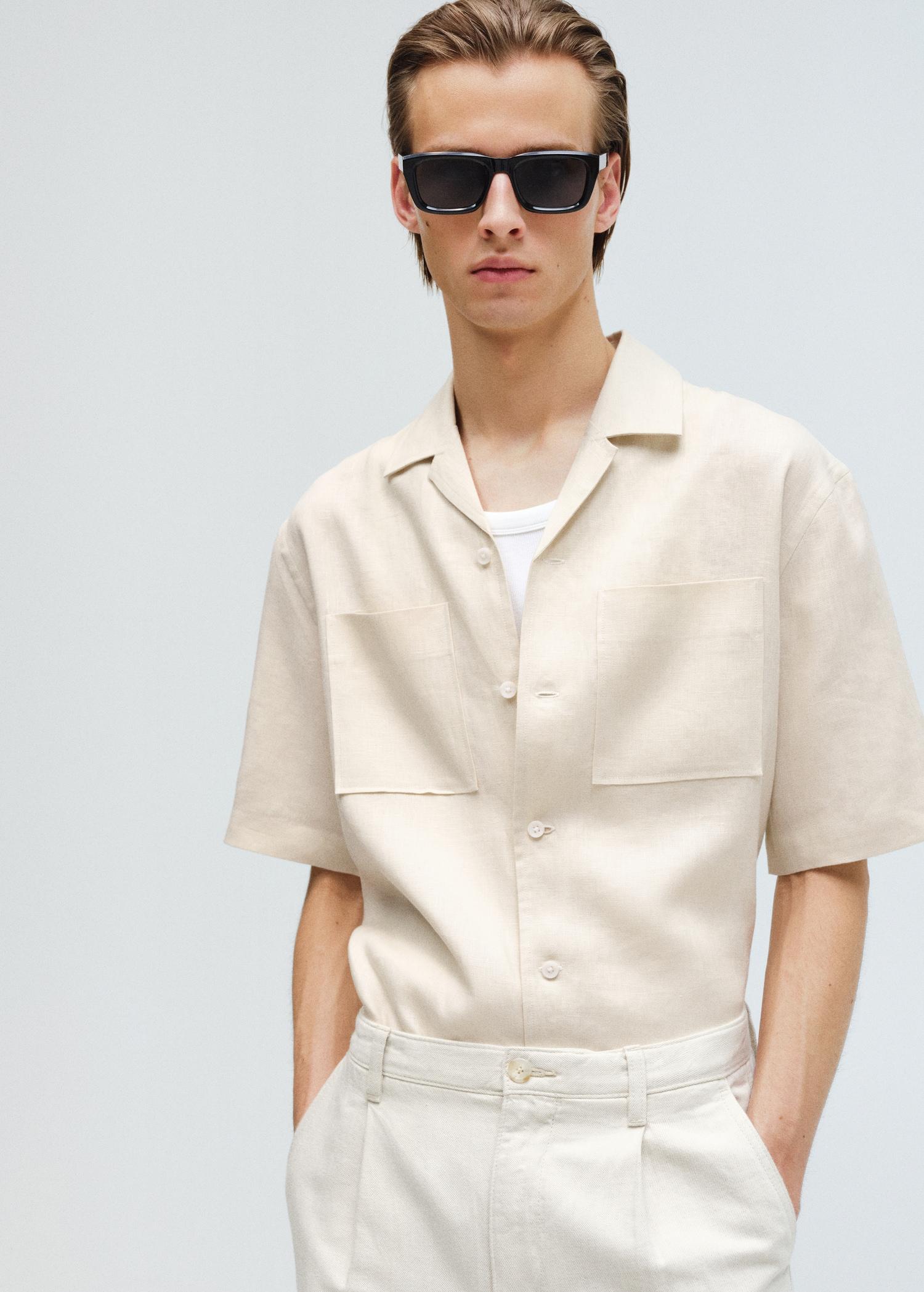 100% linen bowling-collar shirt - Men | MANGO USA Product Image