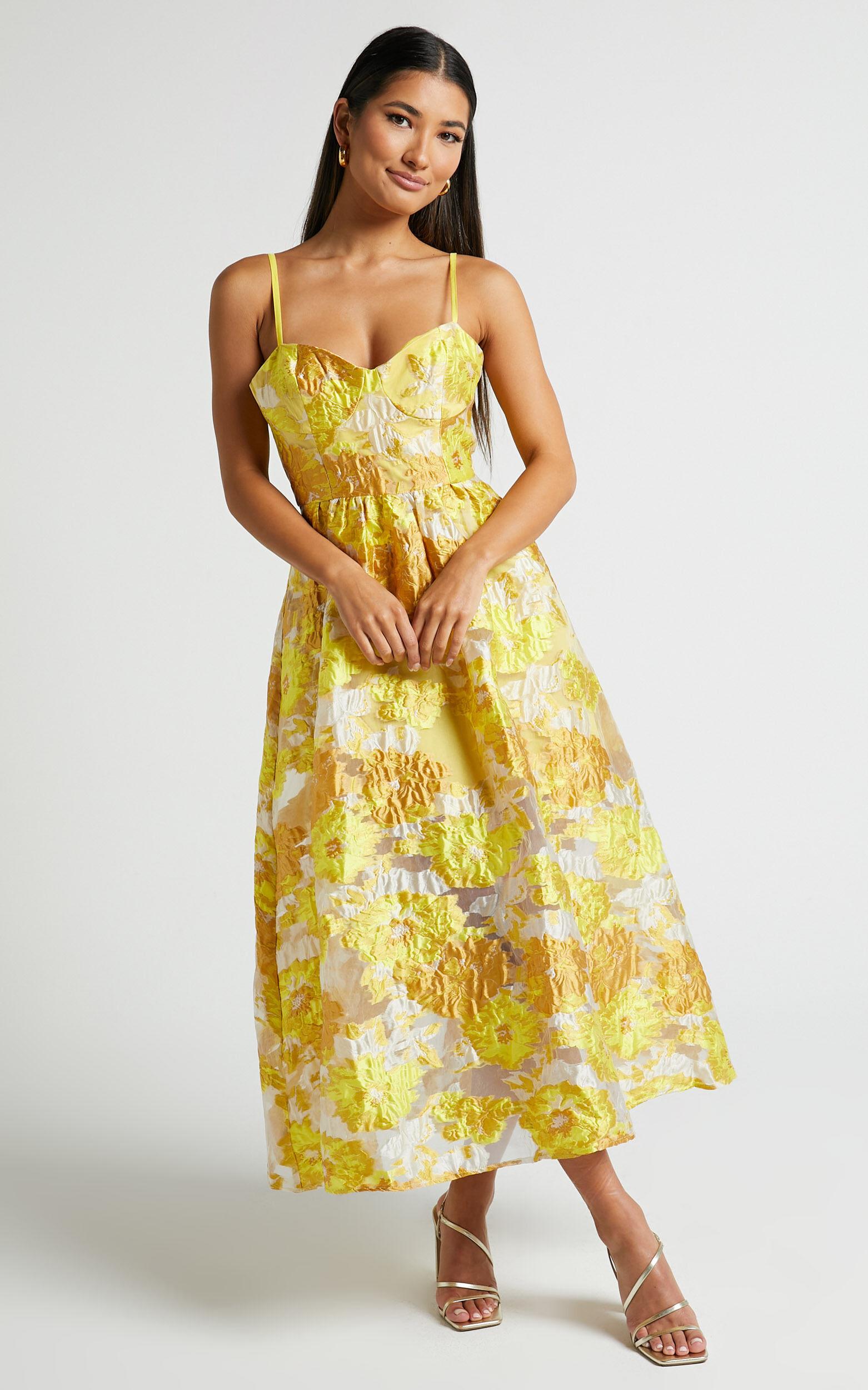 Brailey Midi Dress - Aline Corset Detail Dress in Yellow Product Image