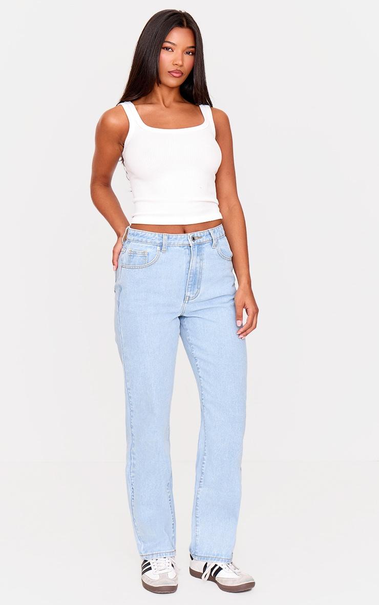 PRETTYLITTLETHING Light Blue Wash High Waist Straight Leg Jeans Product Image