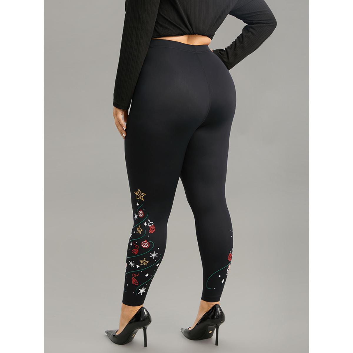 Plus Size Christmas Print High Rise Skinny Leggings Women Black Party High stretch Skinny High Rise Festival-Christmas Leggings BloomChic 28/5X Product Image