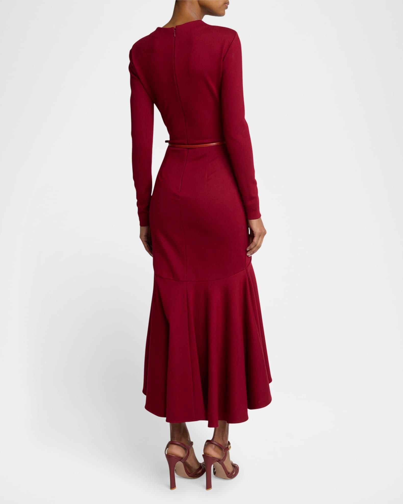 Long-Sleeve Flounce-Hem Jersey Midi Dress Product Image