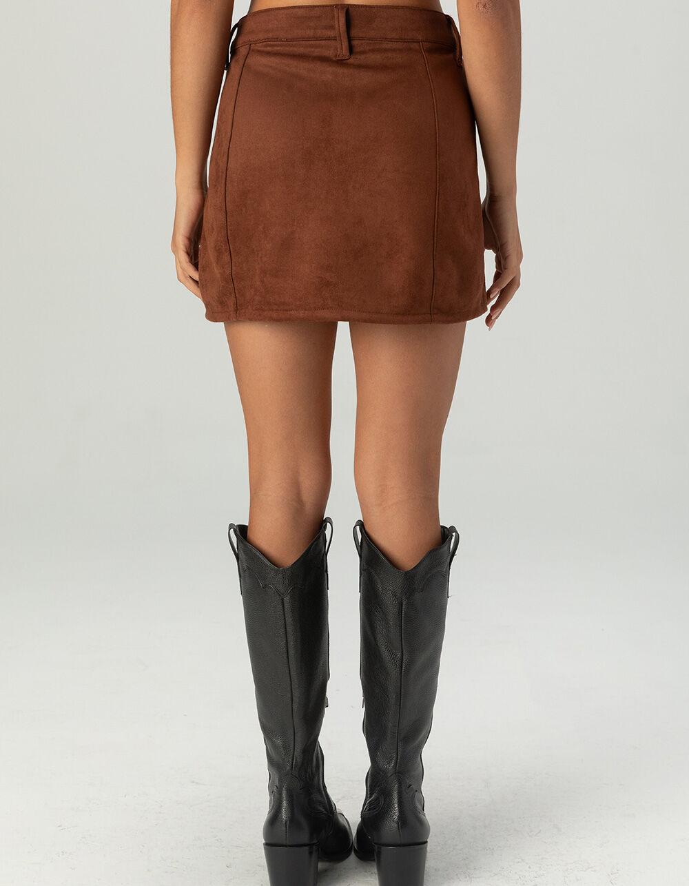 WEST OF MELROSE Suede Lace Up Womens Mini Skirt - BROWN Product Image