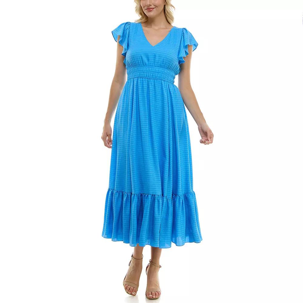 Women's Taylor Flutter Sleeve Fit & Flare Maxi Dress, Size: 14, Blue Blue Product Image