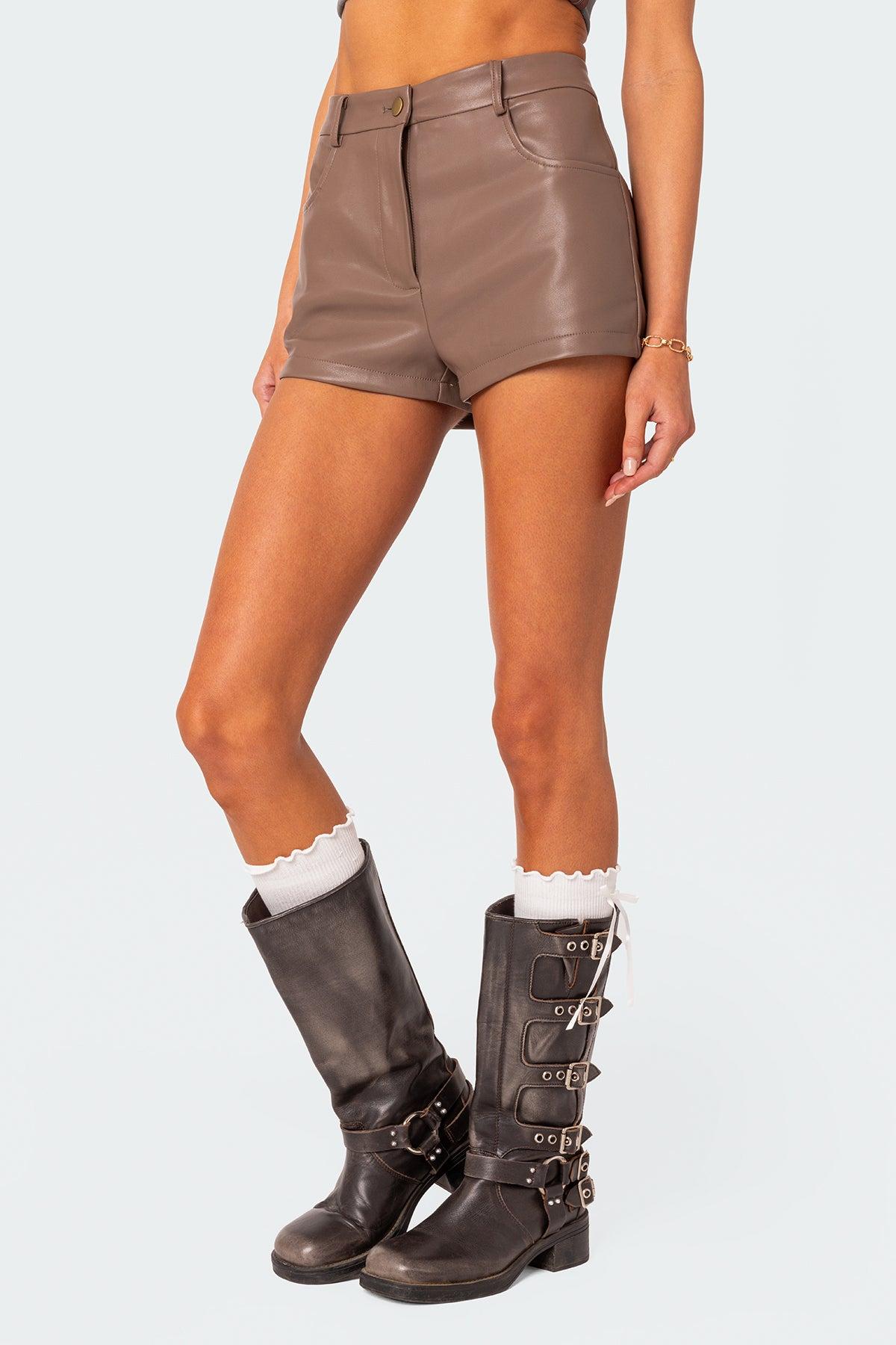Martine High Rise Faux Leather Shorts Product Image