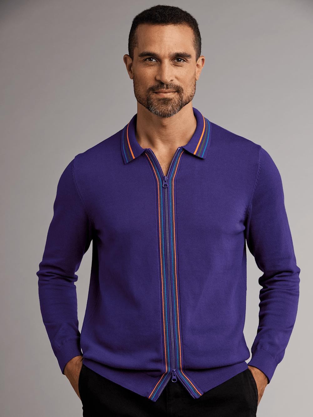 Cotton Full Zip Polo - Purple Product Image