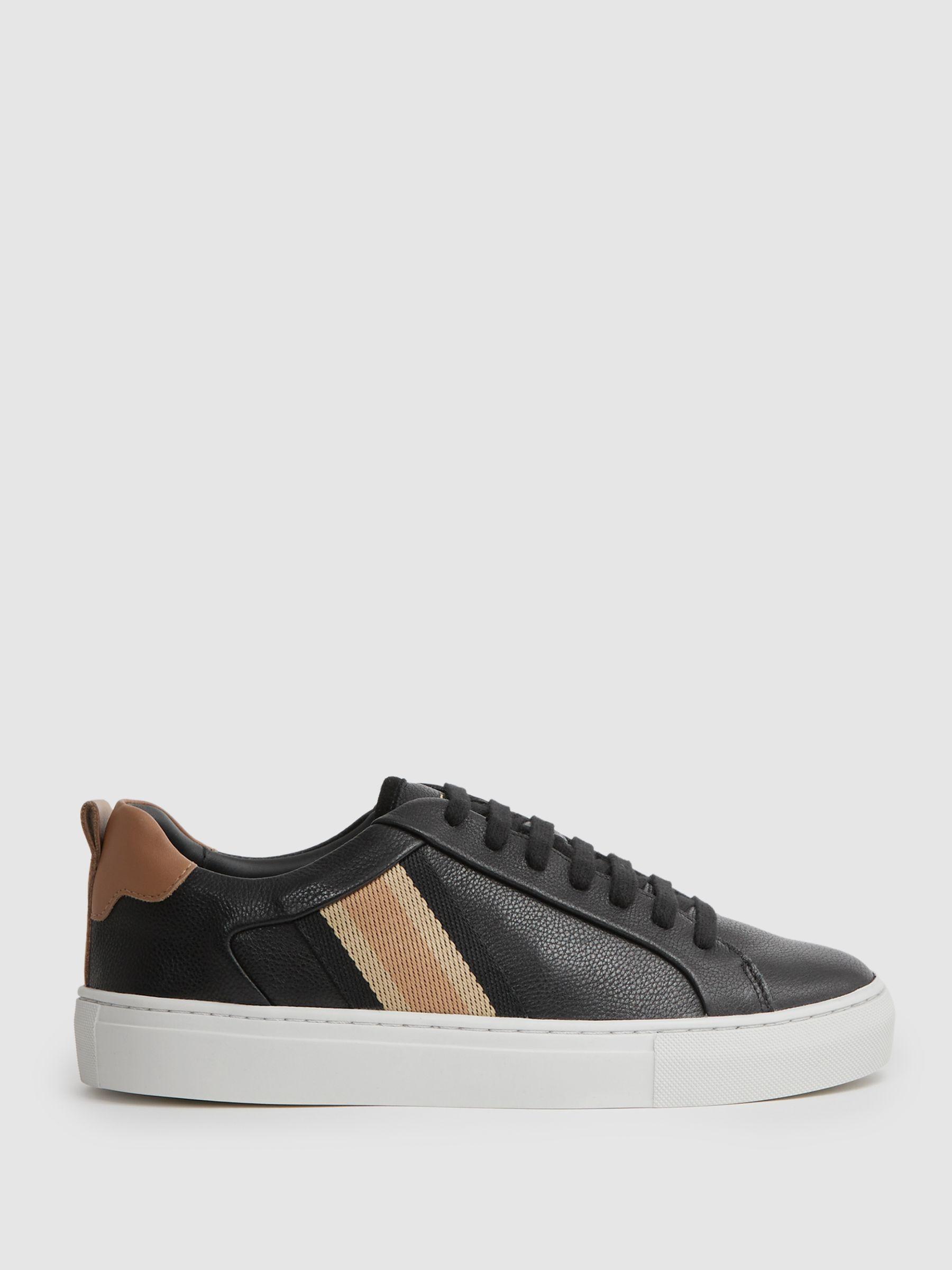 Leather Side Stripe Trainers in Black Product Image