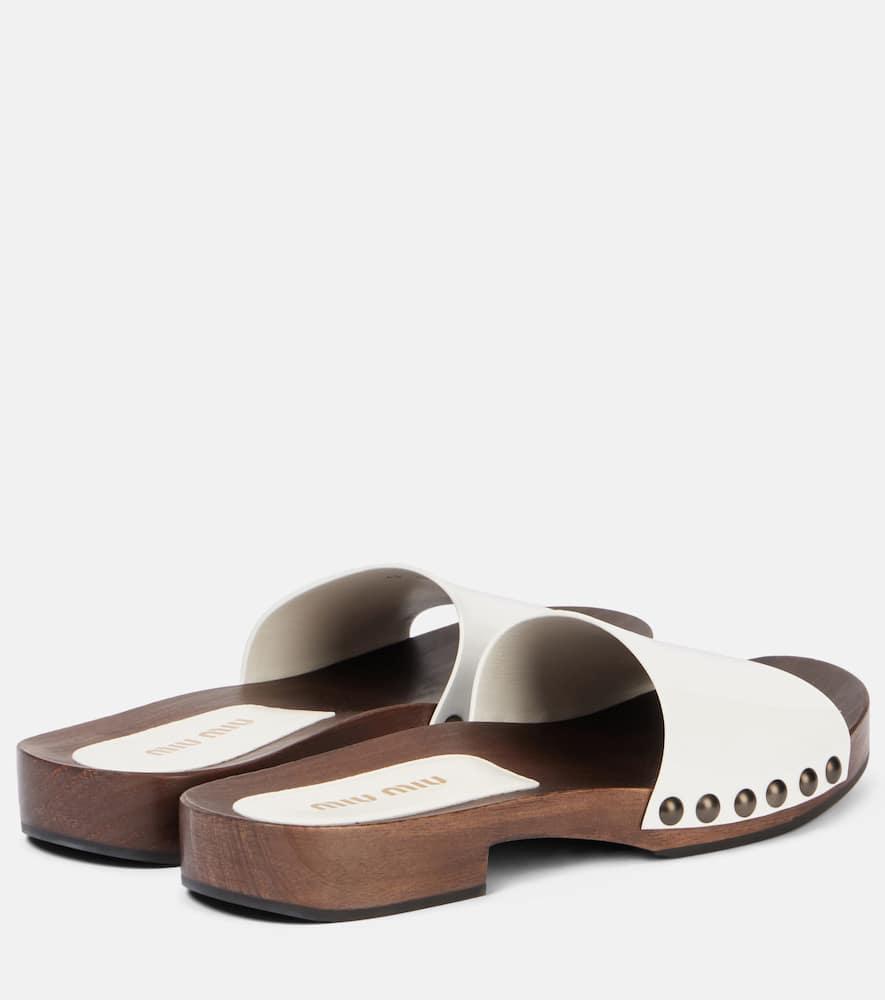 MIU MIU Wood Sole Flat Sandals With Studded Side In White Product Image