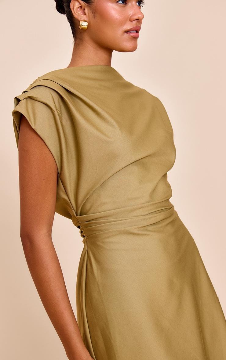 Khaki Woven Tailored Boxy Cinched Waist Mini Dress Product Image