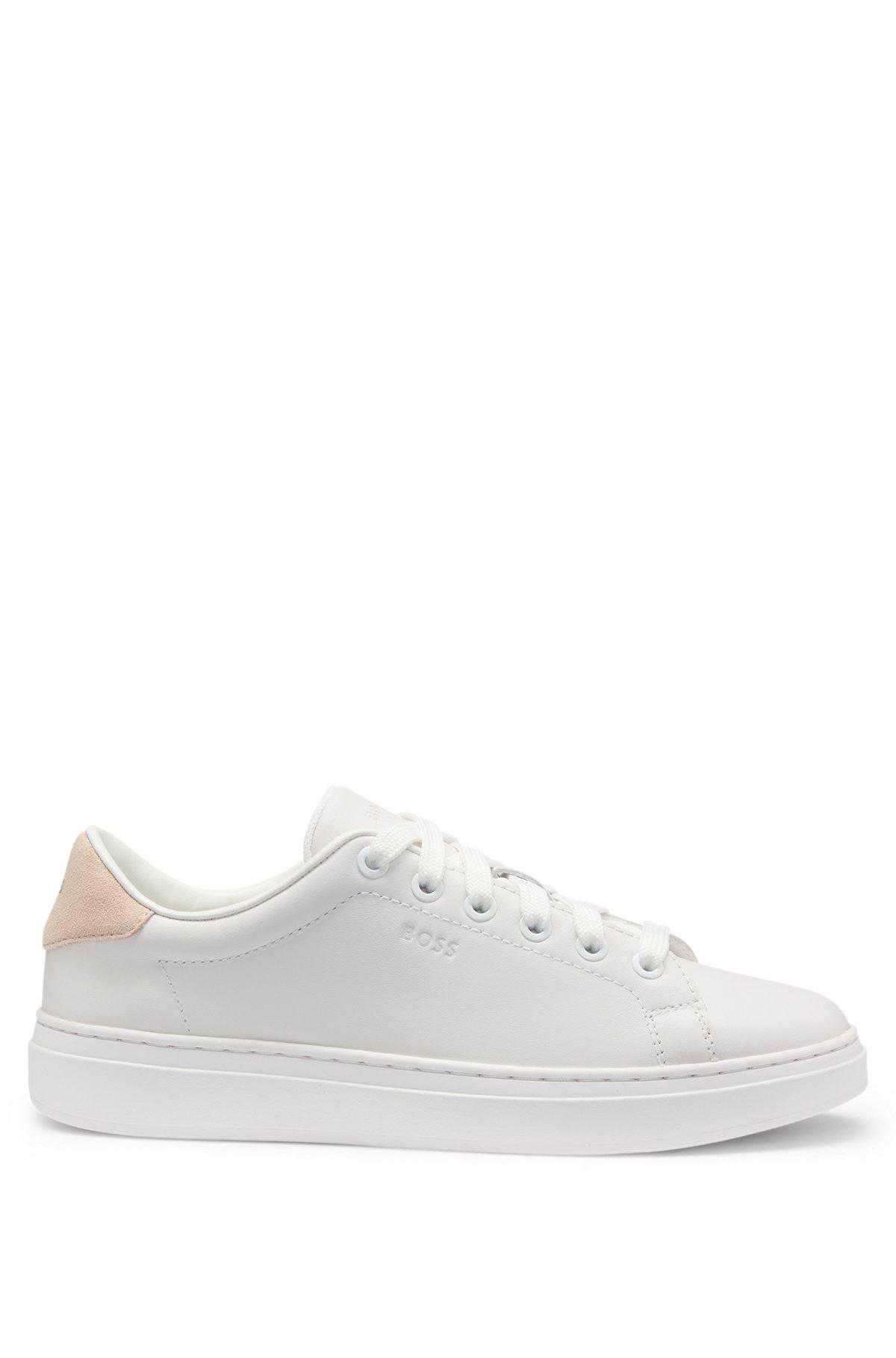 BOSS - Leather trainers with suede backtab - White Product Image