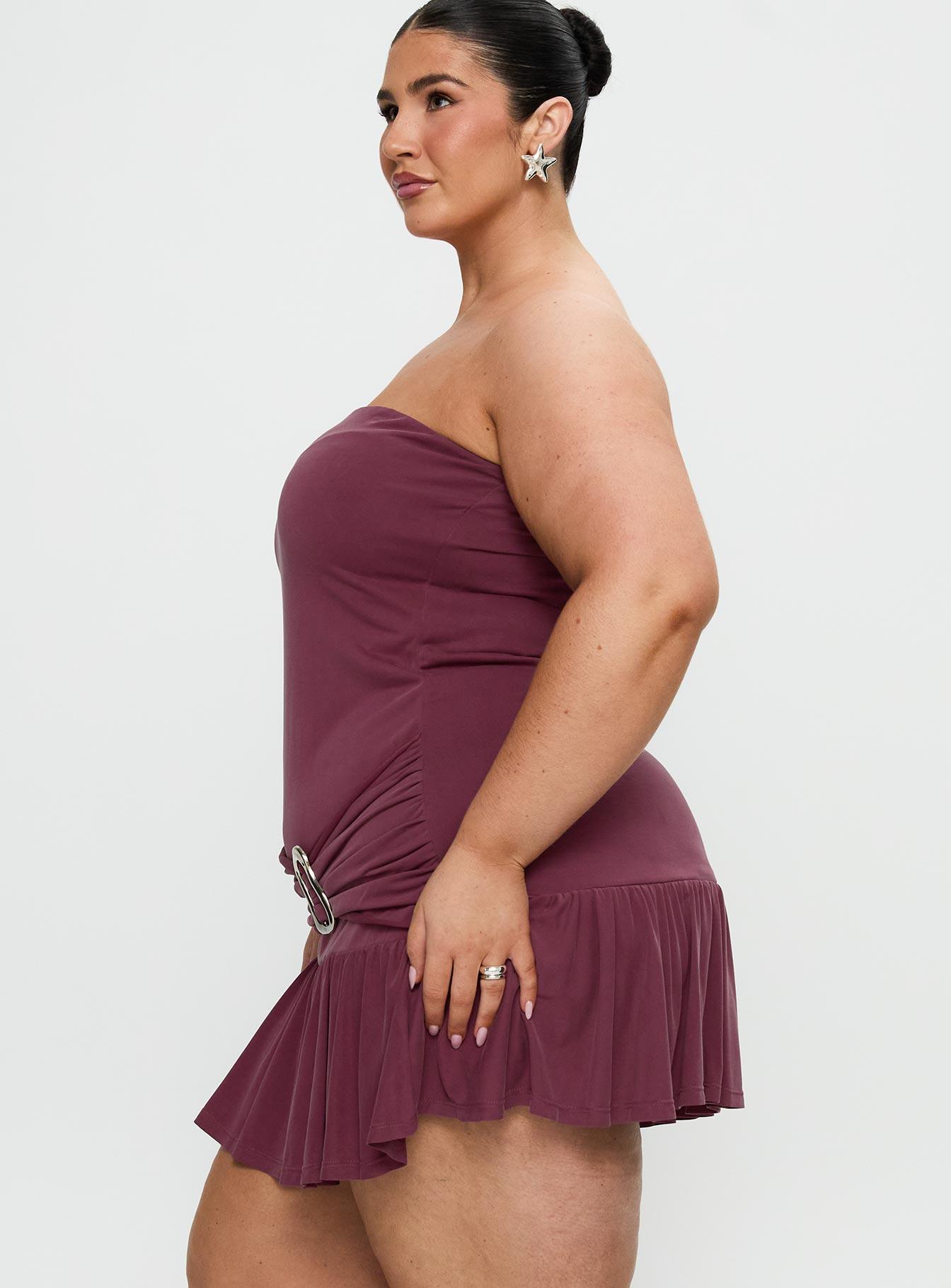 Love Lingers Strapless Mini Dress Burgundy Curve Product Image