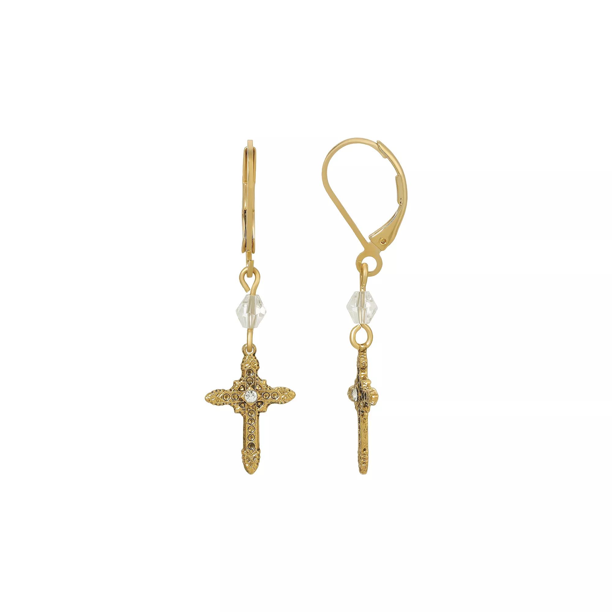 Symbols of Faith Crystal Cross Lantern Bead Drop Earrings, Womens, White Product Image