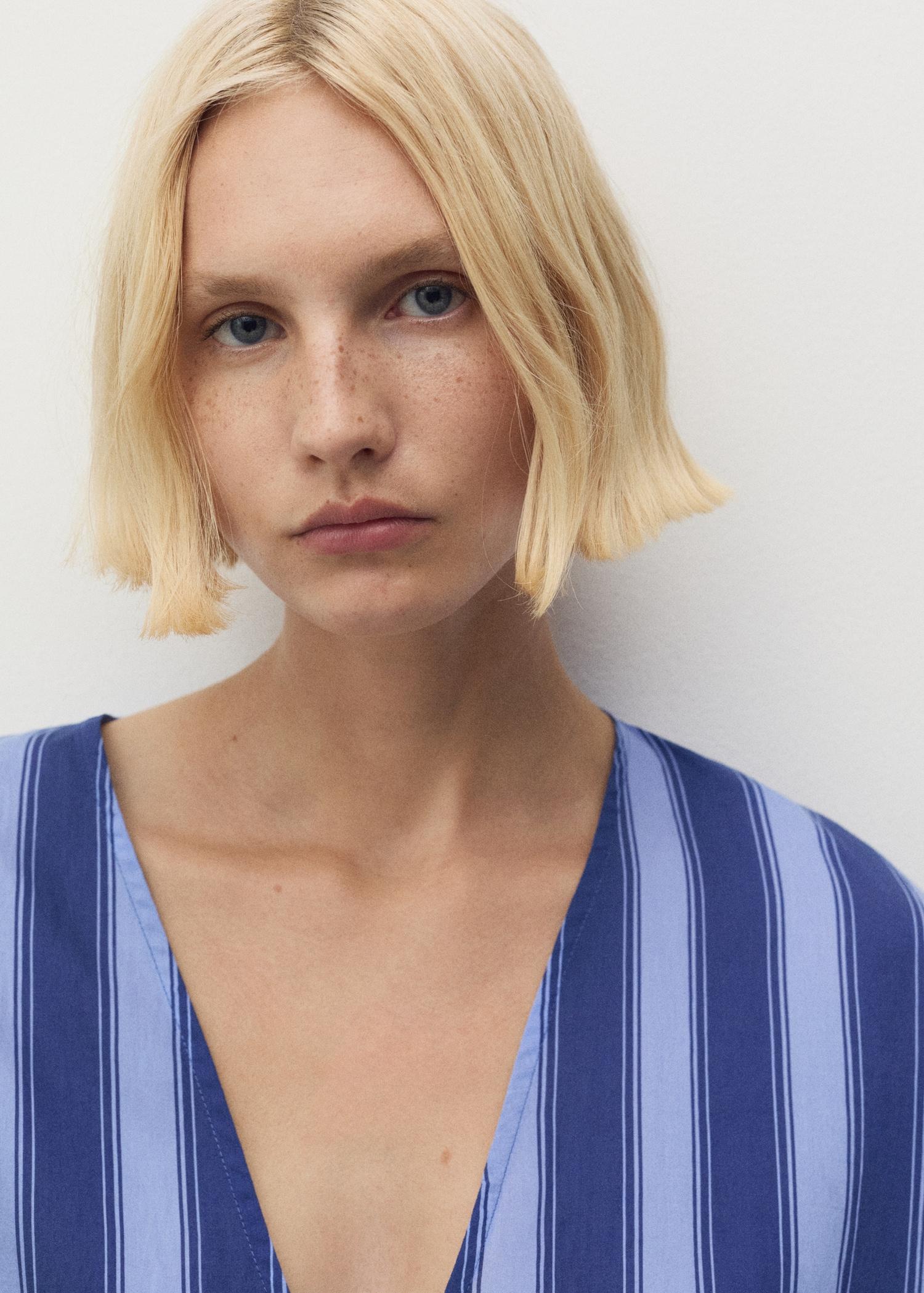 Lyocell two-tone caftan with woven stripe - Women | MANGO USA Product Image