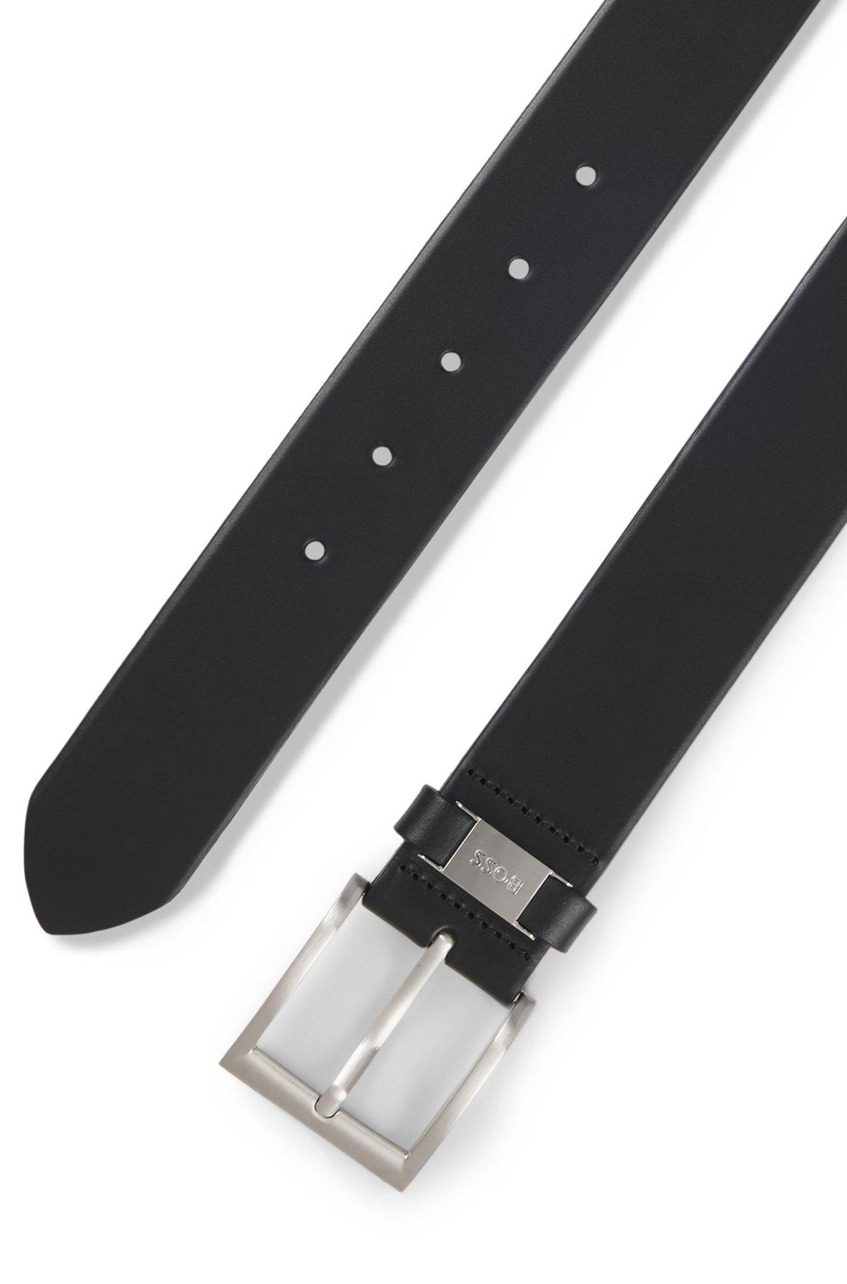 BOSS - Italian-leather belt with logo keeper and brushed hardware - Black Product Image
