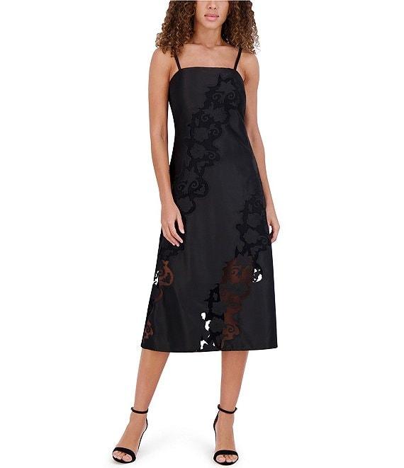 SIENA Embroidered Matte Satin Sleeveless A-Line Midi Dress Product Image