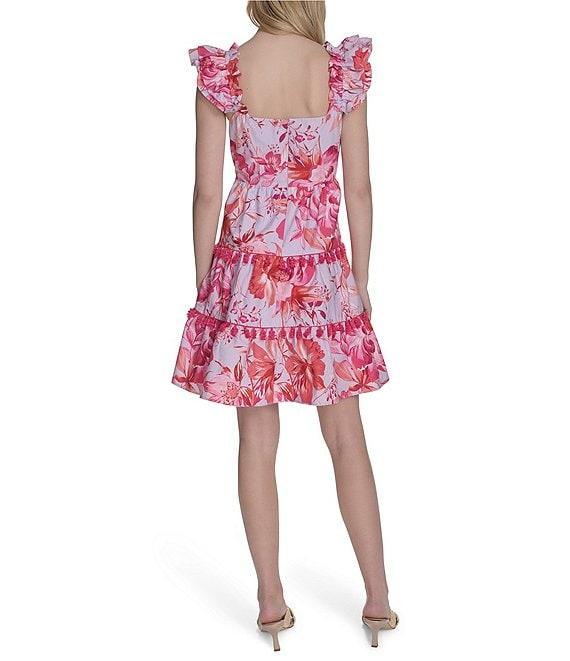 Eliza J Poplin Floral Print Square Neck Cap Sleeve Fit and Flare Mini Dress Product Image