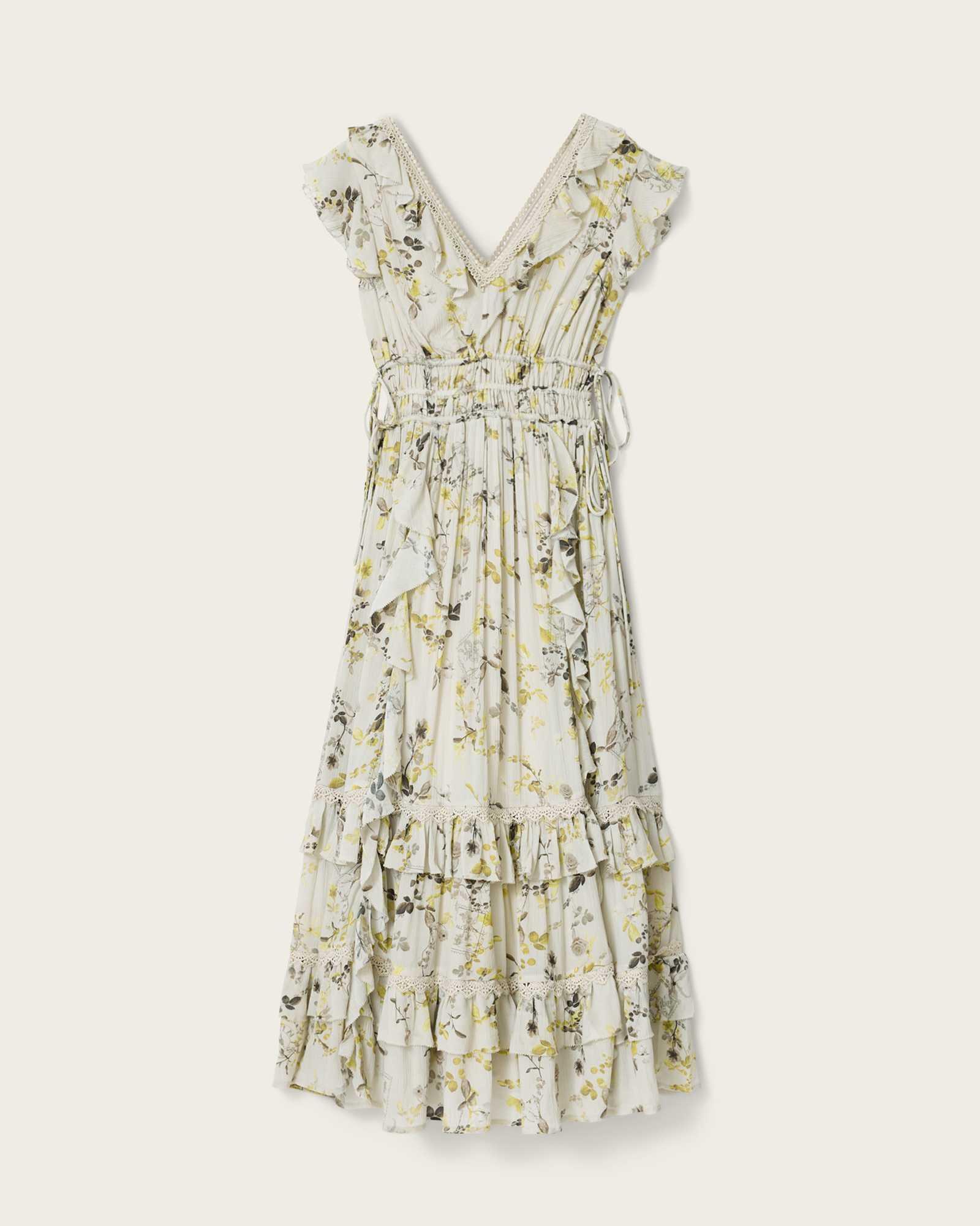 Canto Floral Ruffled Maxi Dress CARMEL STEM GREEN | ALLSAINTS US Product Image