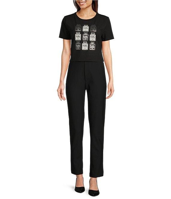 KARL LAGERFELD PARIS Knit Crew Neck Short Sleeve Perfume Graphic Tee Product Image