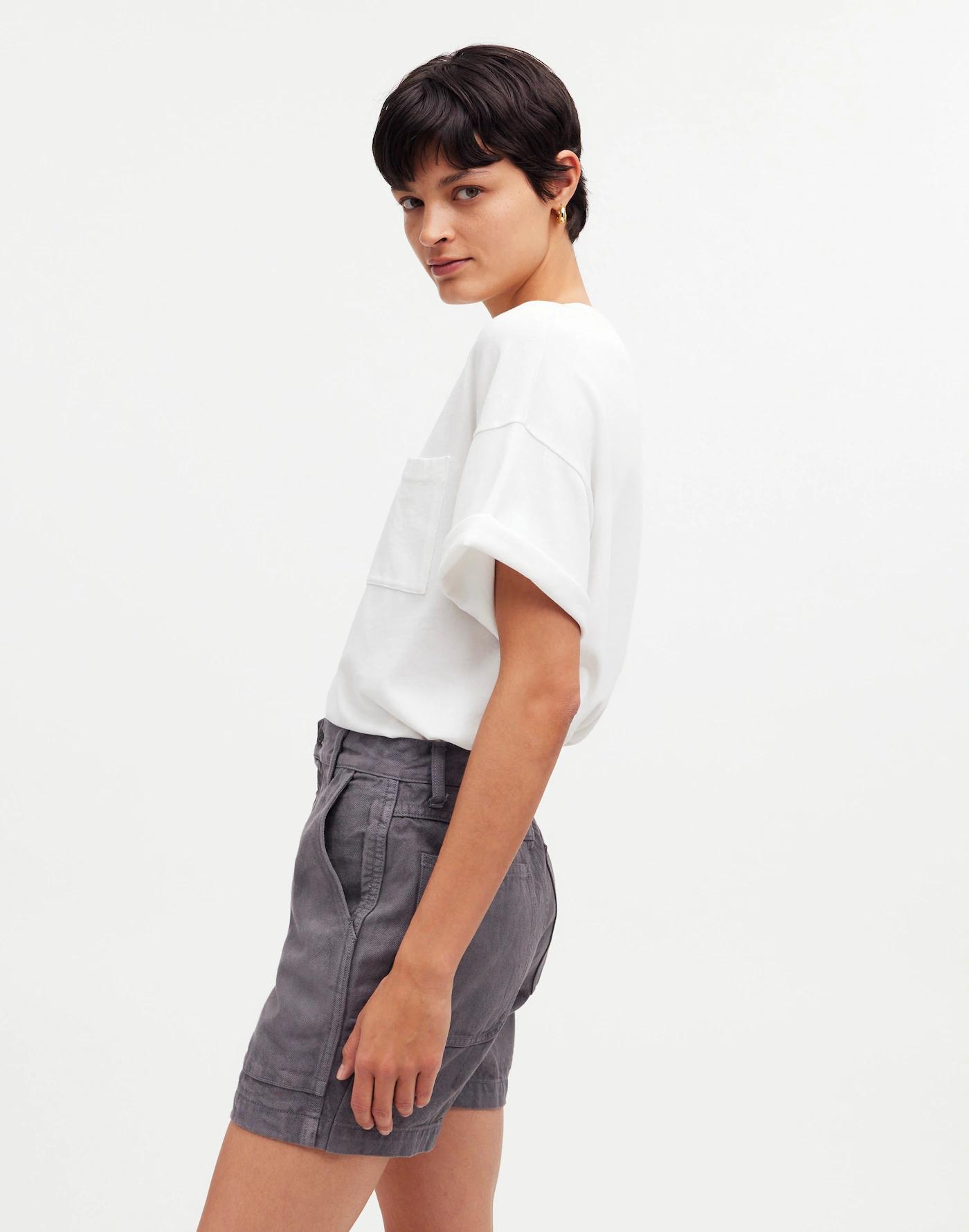 Madewell x MN Dye Studio Denim High-Rise Mid-Length Workwear Shorts Product Image
