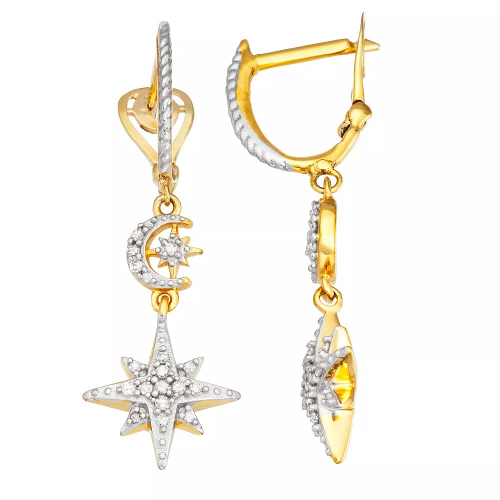 Jewelexcess 14k Gold Over Silver 1/5 Carat T.W. Diamond Moon & Star Drop Earrings, Women's, 14k Gold Plated Product Image