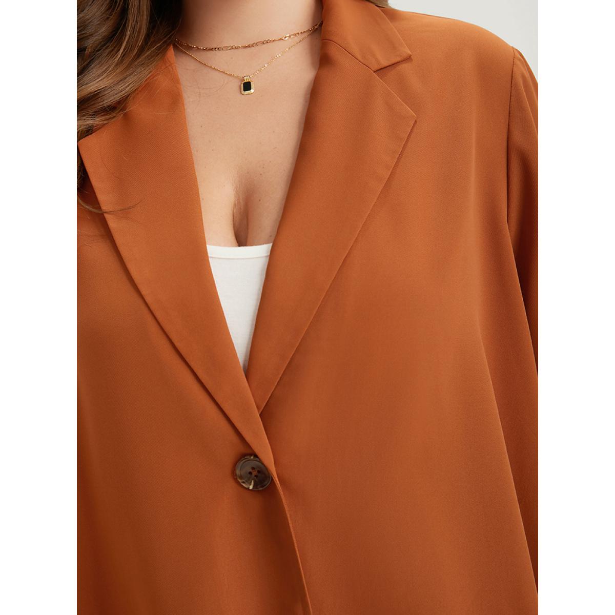 Plus Size Plain Button Up Tab Sleeve High Low Hem Blazer Chocolate Women Work Plain Drape Sleeve Long Sleeve Lapel Collar 22-24/3X At the Office Blazers BloomChic Product Image