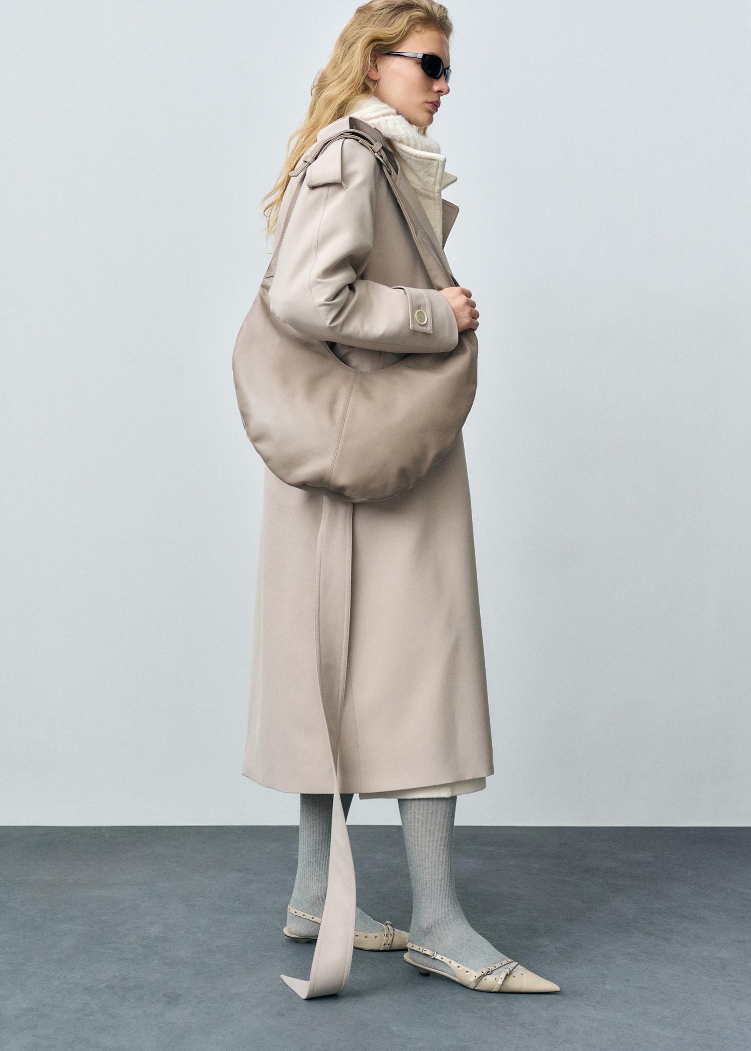 Oversized trench coat with belt - Women | MANGO USA Product Image
