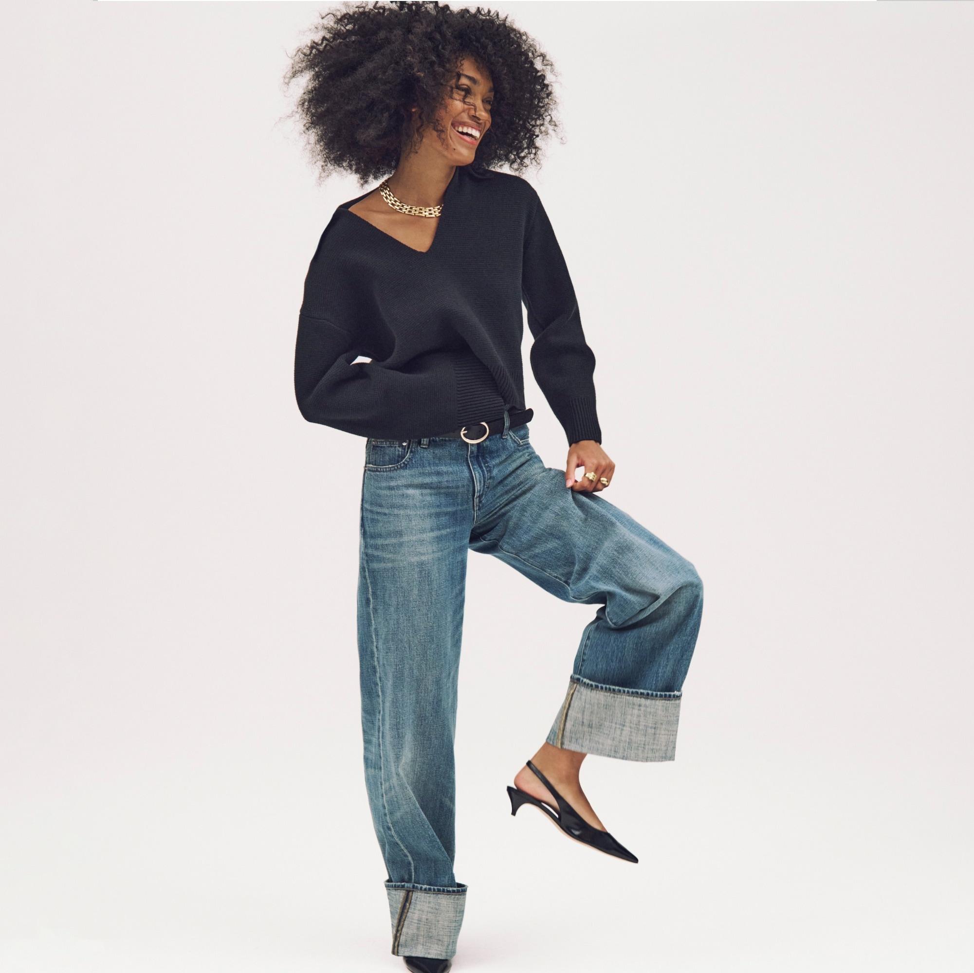 Cuffed lower-rise wide-leg jean Product Image