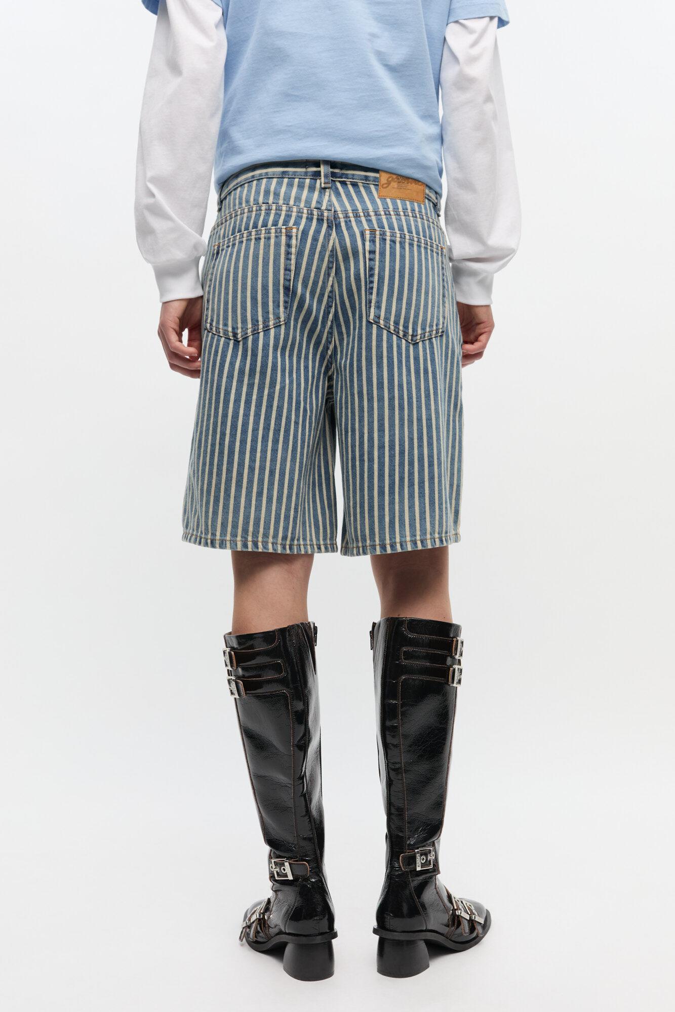 Striped Denim Shorts Product Image