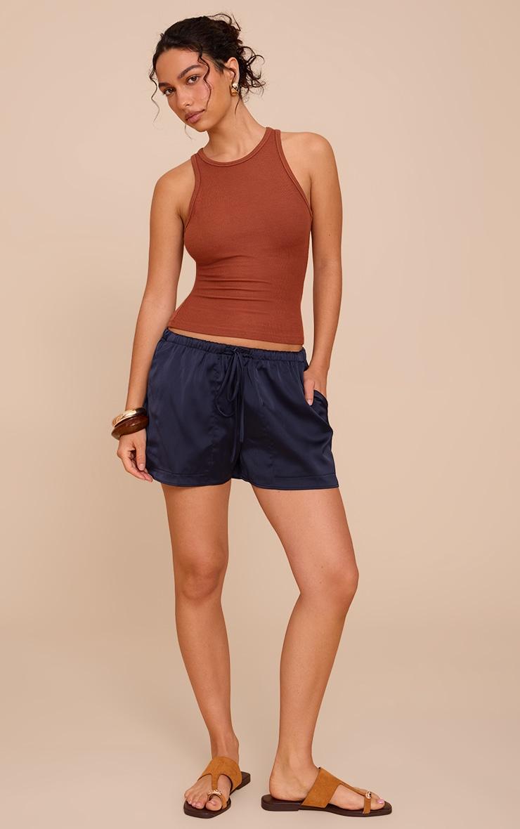 Navy Satin Drawstring Shorts Product Image