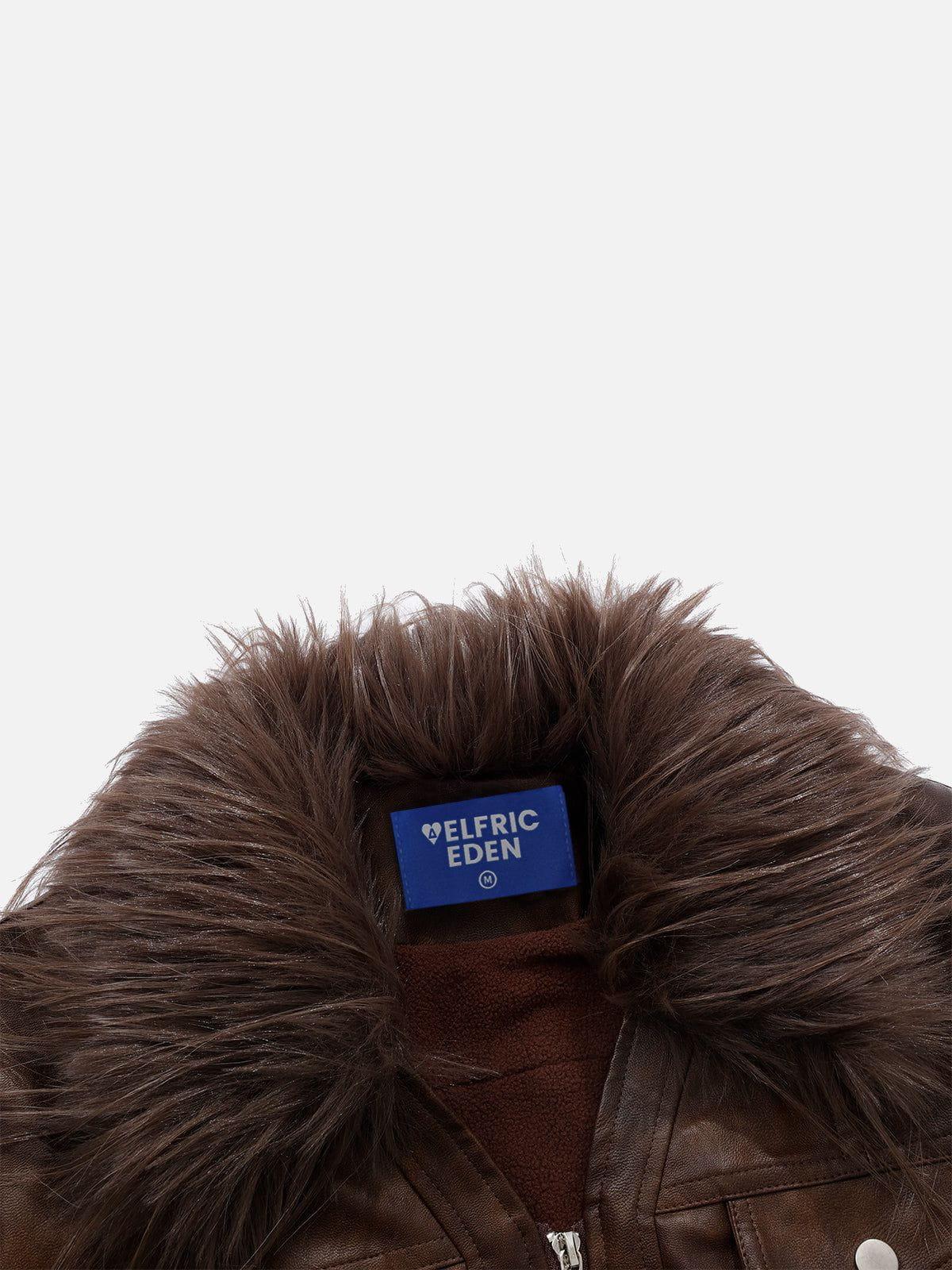 Aelfric Eden Fur Collar Faux Leather Jacket Female Product Image