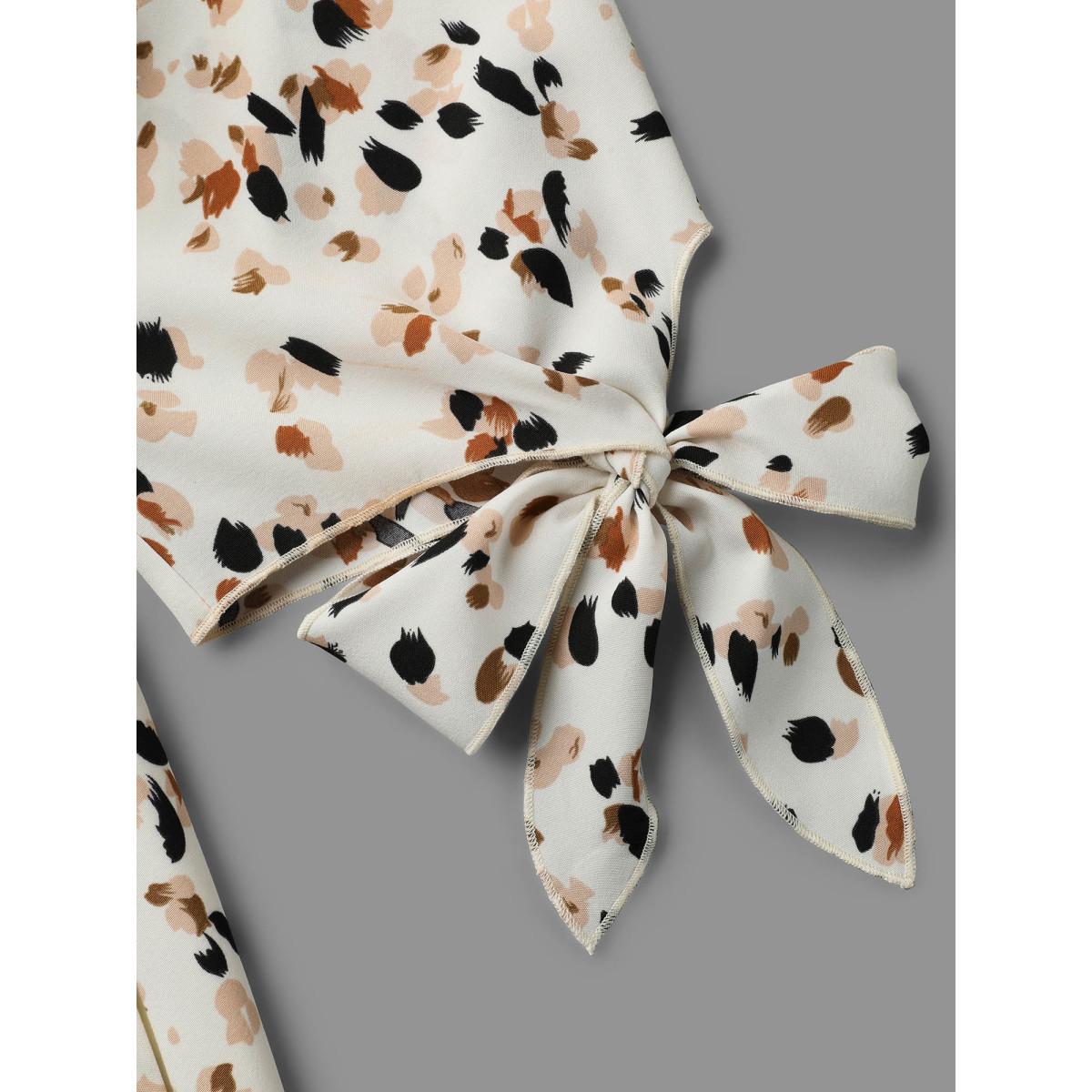 Plus Size Printed Stretchy Waist-Cinched Midi Dress Apricot Women Elegant Tie knot V-neck Elbow-length sleeve Curvy BloomChic 30/6X Product Image