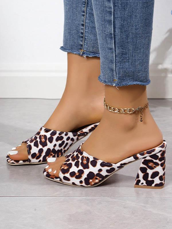 Leopard Open Toe Pumps Sandals Slippers Product Image