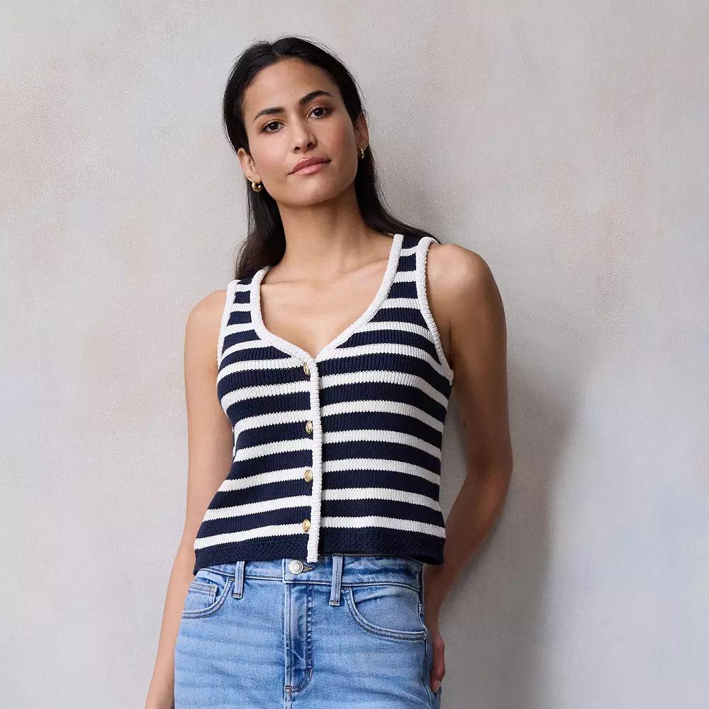 Petite LC Lauren Conrad V-Neck Sweater Vest, Women's, Size: Medium Petite, Blue Basque Stripe Product Image