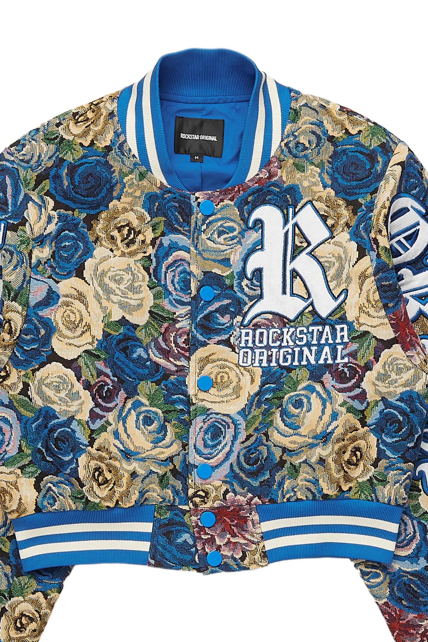 Darresha Blue Crop Tapestry Varsity Jacket Female Product Image