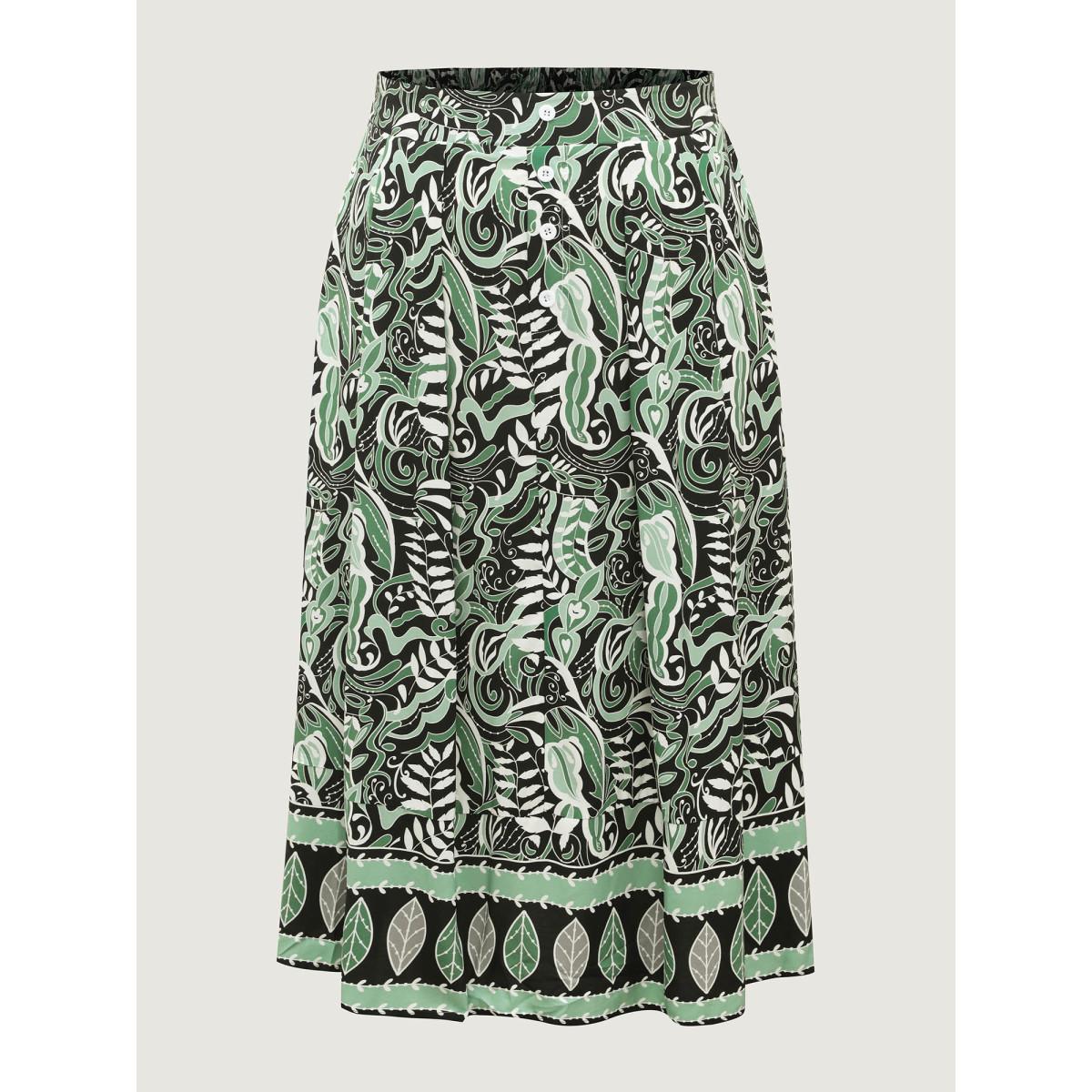 Plus Size Forest Print Flowy Midi Skirt Women Denimolive Bodycon Low stretch Side seam pocket Vacation Skirts BloomChic 26/4X Product Image