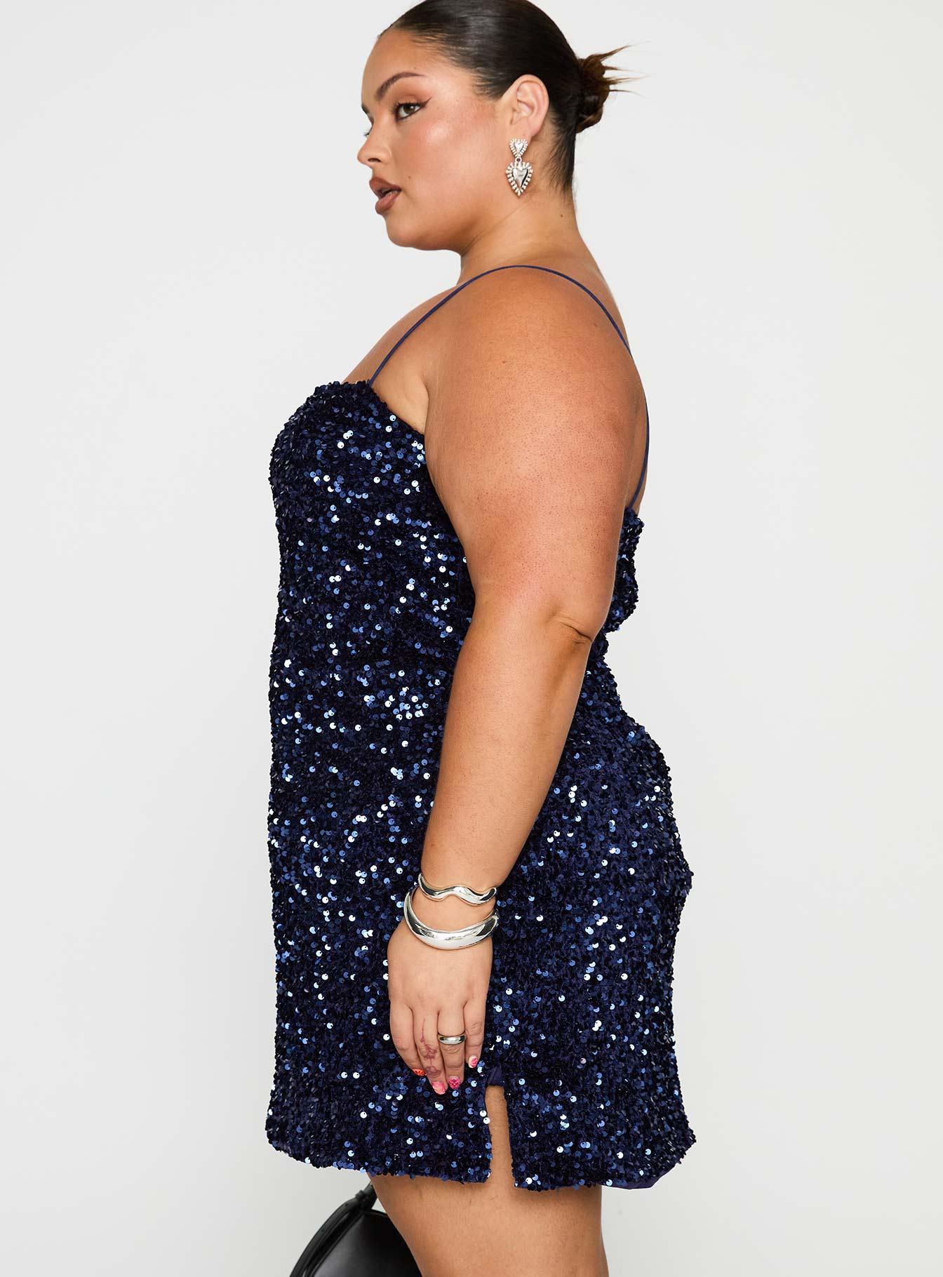 Layney Sequin Mini Dress Navy Curve Product Image