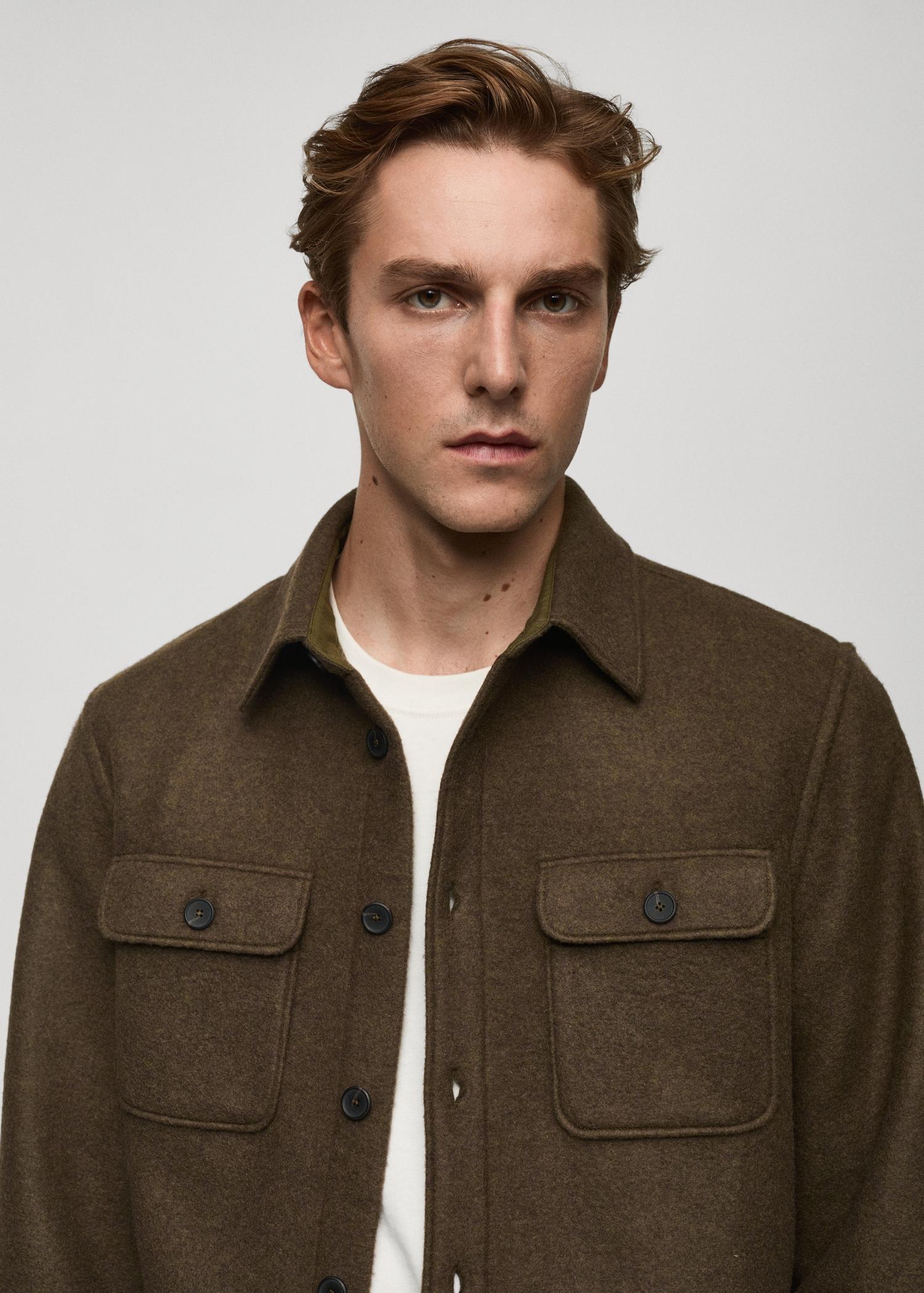 Wool-blend overshirt with pockets - Men | MANGO USA Product Image