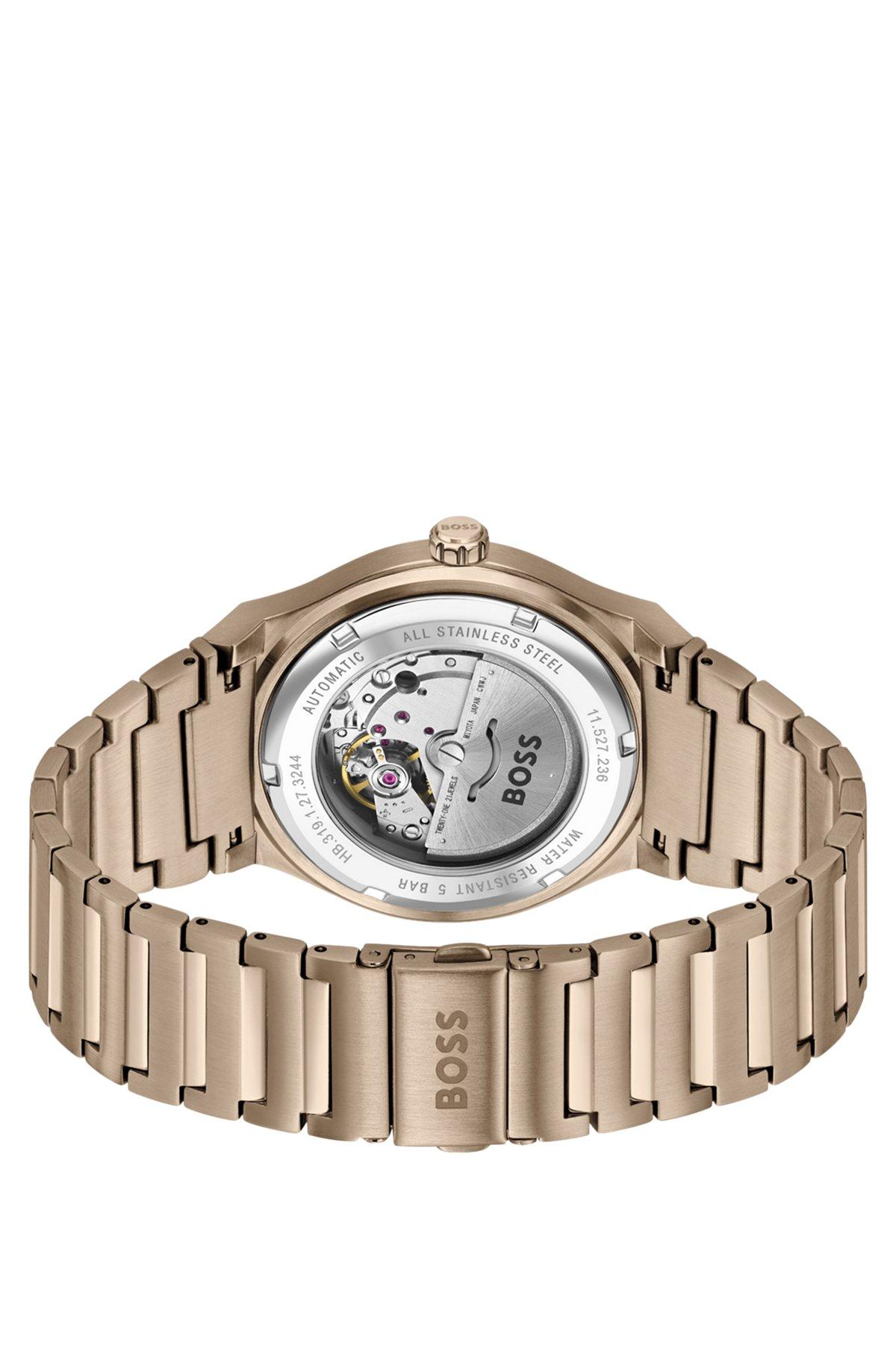 BOSS - Gold-tone automatic watch with grooved dial Product Image