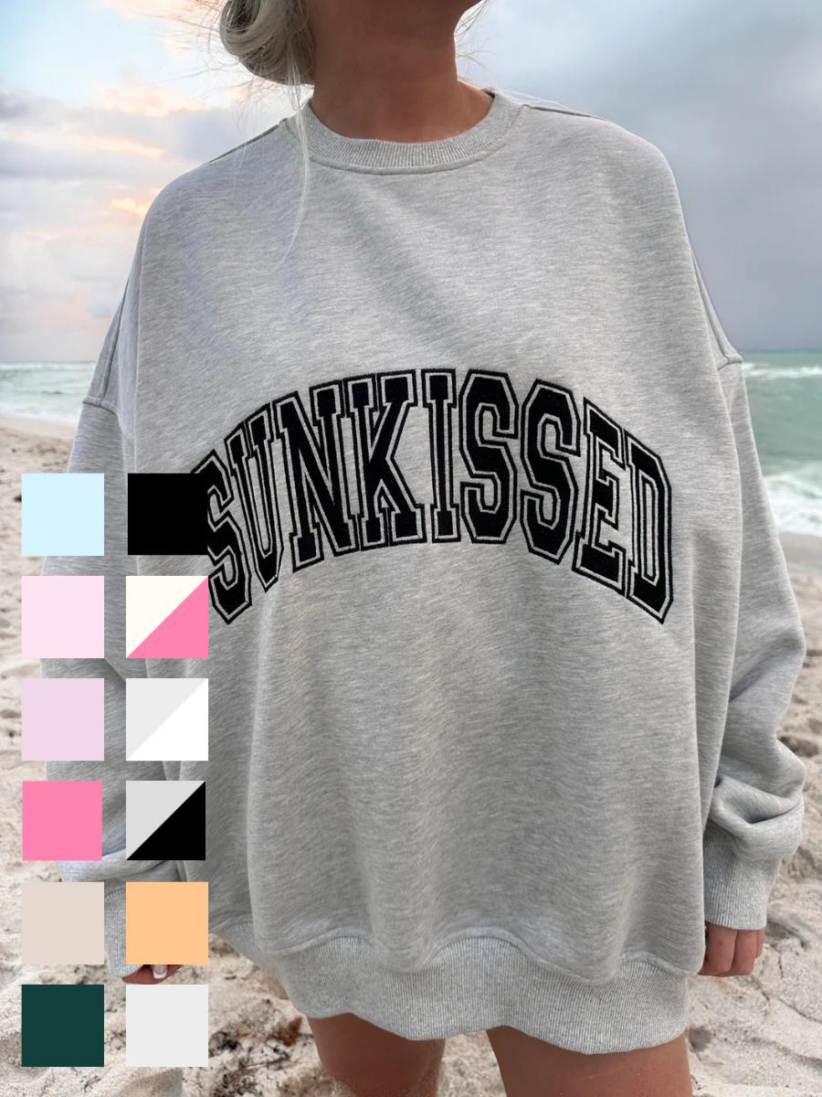 Sunkissed Collegiate Embroider Oversized Crewneck Sweatshirt Product Image