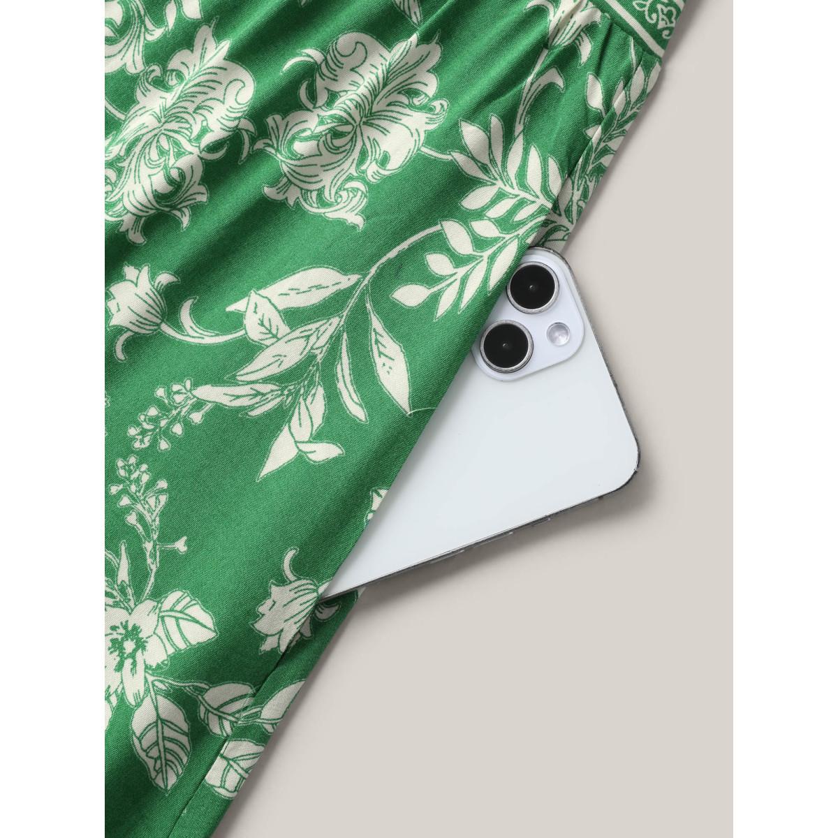 Plus Size Breezy Floral Print Adjustable Straps Midi Dress Emerald Women Non Sleeveless Curvy BloomChic 14-16/1X Product Image