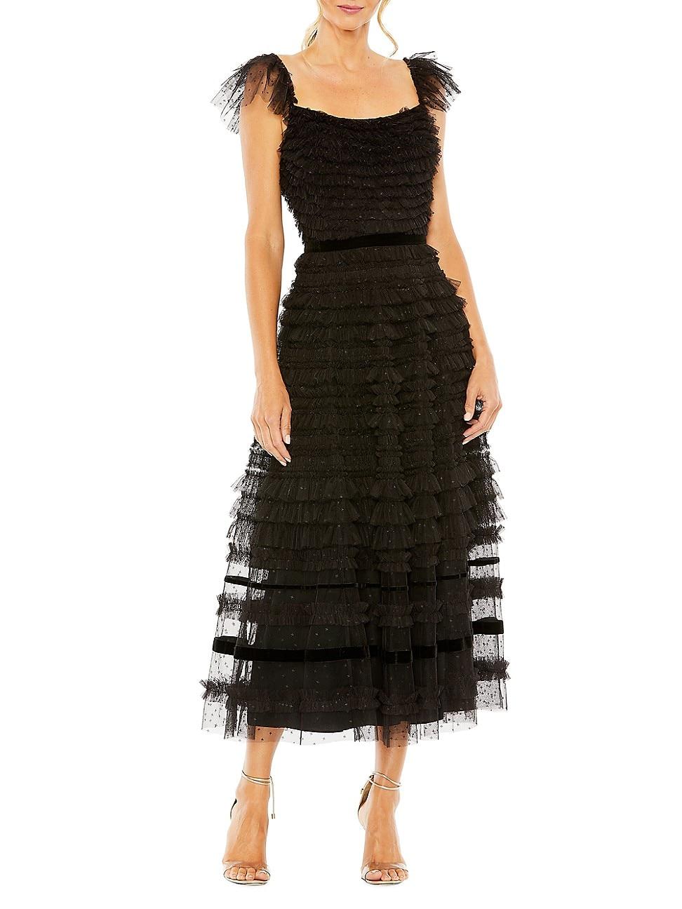 Mac Duggal Women's Ruffle Cap Sleeve Embellished Tiered Midi Dress Product Image