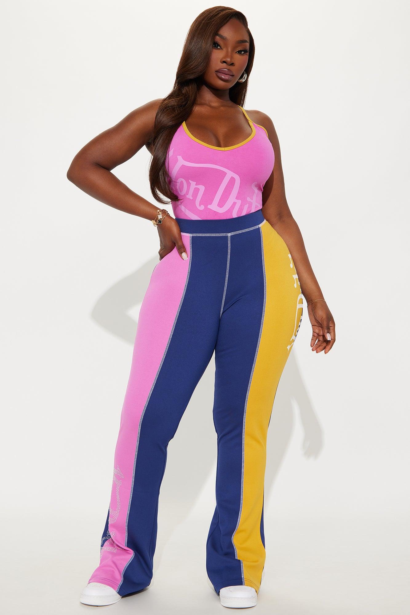 Von Dutch Rhinestone Contrast Flared Pant - Pink/combo Product Image