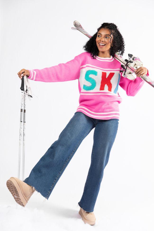 Varsity Ski Pink Sweater FINAL SALE Product Image