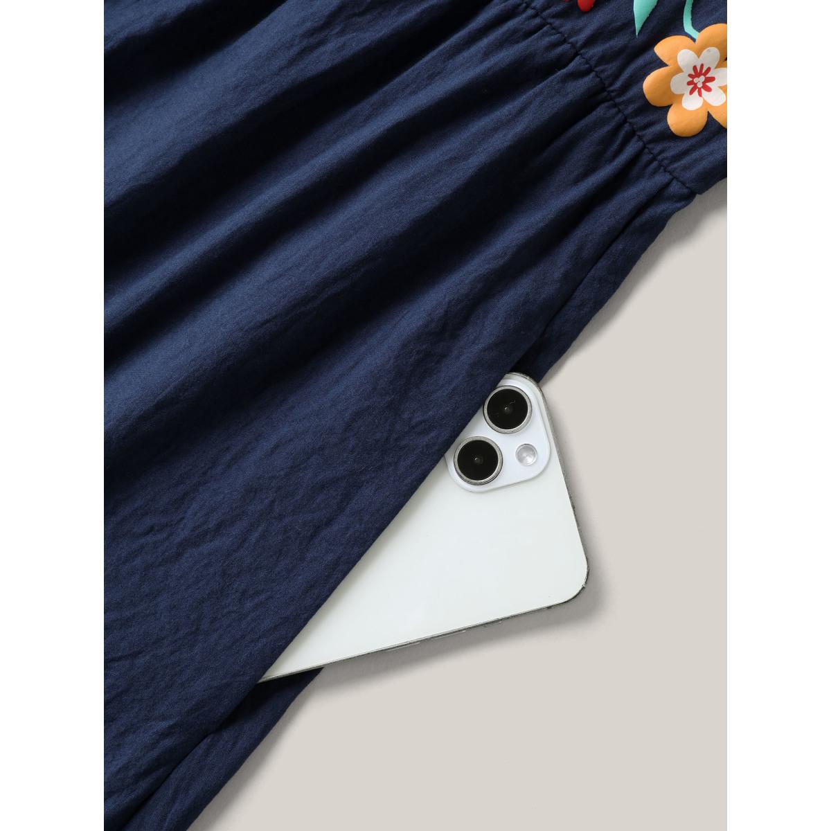 Plus Size Imitation Embroidery Woven Sleeveless Midi Dress Navy Women Boho Asymmetrical Neck Sleeveless Curvy BloomChic 12/L Product Image