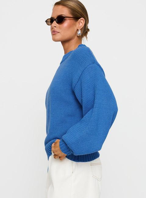 Harmony Balloon Sleeve Knit Sweater Blue Product Image