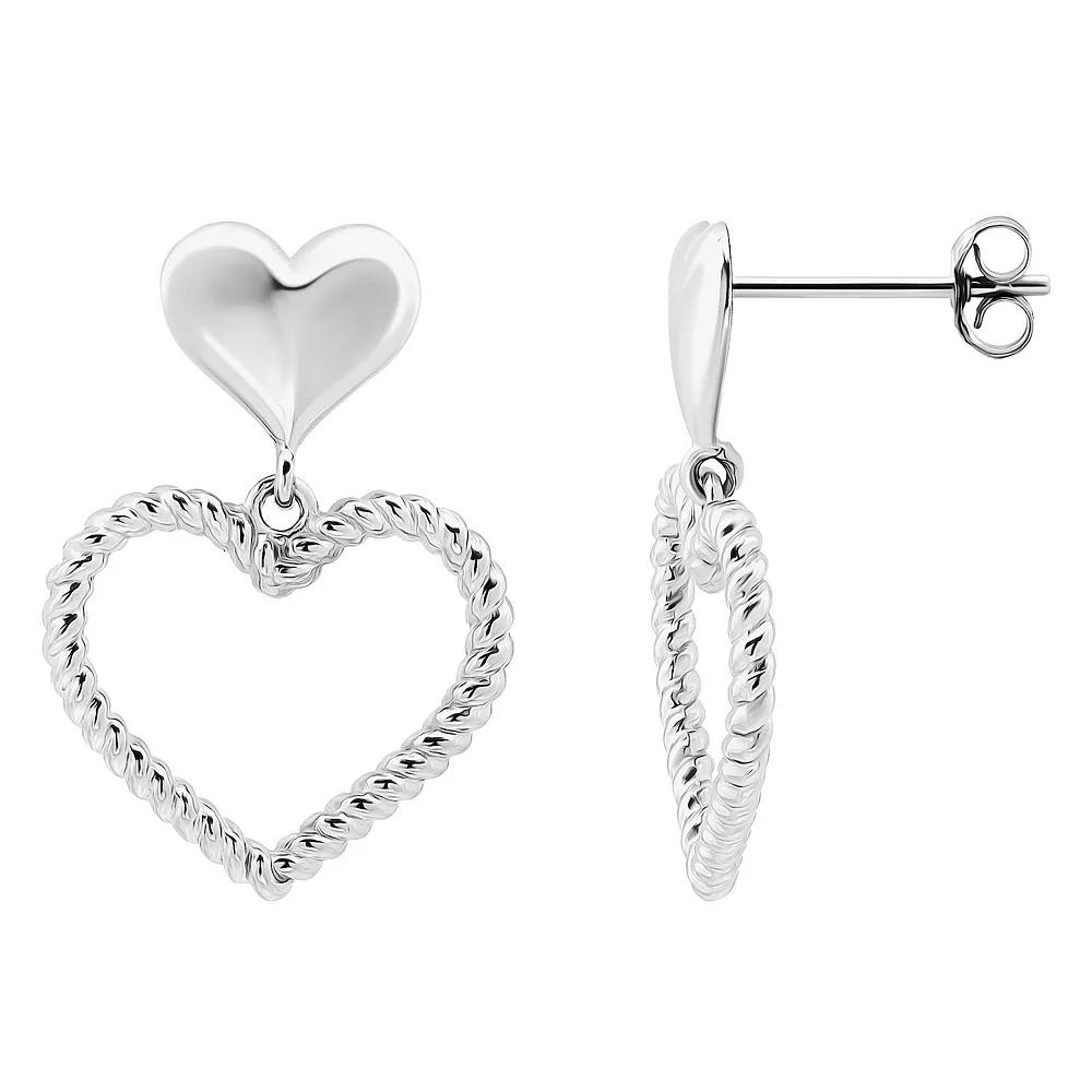 Aleure Precioso Twisted Open Heart Drop Posted Earrings, Women's, Sterling Product Image